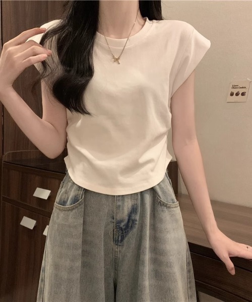NoBelle(ノベル)の「フレンチスリーブTシャツ ノースリーブカットソー(Tシャツ/カットソー・レディース・ブラック/ホワイト/カーキ・L/M)」の16枚目の写真
