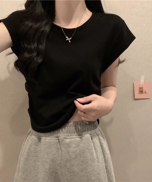 NoBelle(ノベル)の「フレンチスリーブTシャツ ノースリーブカットソー(Tシャツ/カットソー・レディース・ブラック/ホワイト/カーキ・L/M)」の18枚目の写真