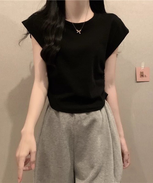 NoBelle(ノベル)の「フレンチスリーブTシャツ ノースリーブカットソー(Tシャツ/カットソー・レディース・ブラック/ホワイト/カーキ・L/M)」の19枚目の写真