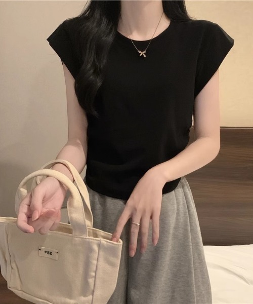 NoBelle(ノベル)の「フレンチスリーブTシャツ ノースリーブカットソー(Tシャツ/カットソー・レディース・ブラック/ホワイト/カーキ・L/M)」の20枚目の写真