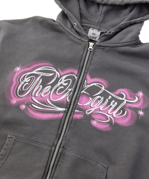 X-girl（エックスガール）の「LETTERING SPRAY LOGO ZIP UP SWEAT HOODIE（パーカー・レディース・ブラック/オリーブ/ブラウン・S/M）」の9枚目の写真
