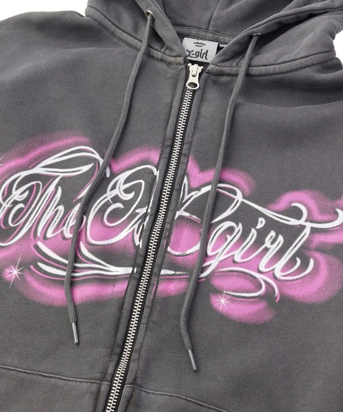 X-girl（エックスガール）の「LETTERING SPRAY LOGO ZIP UP SWEAT HOODIE（パーカー・レディース・ブラック/オリーブ/ブラウン・S/M）」の10枚目の写真
