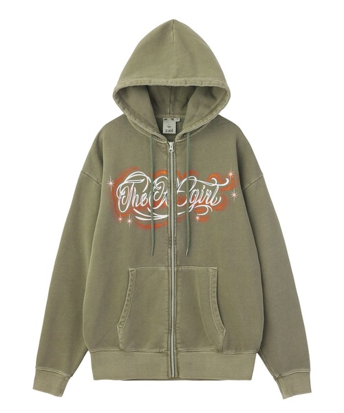 X-girl（エックスガール）の「LETTERING SPRAY LOGO ZIP UP SWEAT HOODIE（パーカー・レディース・ブラック/オリーブ/ブラウン・S/M）」の6枚目の写真