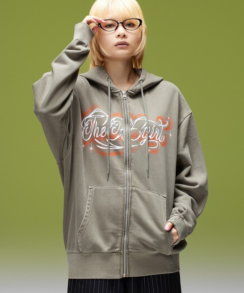 X-girl（エックスガール）の「LETTERING SPRAY LOGO ZIP UP SWEAT HOODIE（パーカー・レディース・ブラック/オリーブ/ブラウン・S/M）」の4枚目の写真