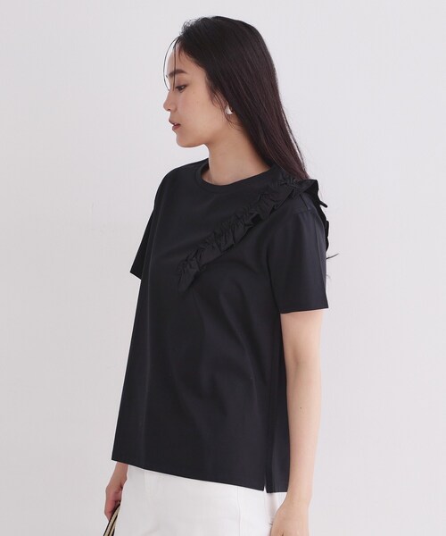 OPAQUE.CLIP（オペークドットクリップ）の「【UV／接触冷感】フリルショルダーカットソー《洗濯機OK》（Tシャツ/カットソー・レディース・ブラウン系/ブラック/ホワイト・42/40/38/36）」の8枚目の写真
