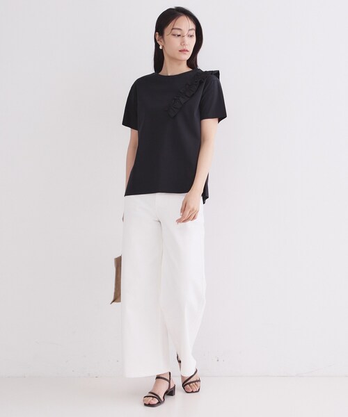OPAQUE.CLIP（オペークドットクリップ）の「【UV／接触冷感】フリルショルダーカットソー《洗濯機OK》（Tシャツ/カットソー・レディース・ブラウン系/ブラック/ホワイト・42/40/38/36）」の9枚目の写真