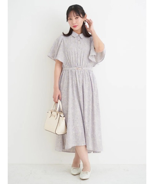 Re-J&SUPURE(リジェイアンドスプル)の「【大きいサイズ】花柄フレアスリーブシャツワンピース(ワンピース・レディース・イエロー/パープル/オフホワイト・XXXX-LARGE/XXX-LARGE/XX-LARGE)」の2枚目の写真