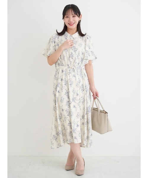 Re-J&SUPURE(リジェイアンドスプル)の「【大きいサイズ】花柄フレアスリーブシャツワンピース(ワンピース・レディース・イエロー/パープル/オフホワイト・XXXX-LARGE/XXX-LARGE/XX-LARGE)」の1枚目の写真