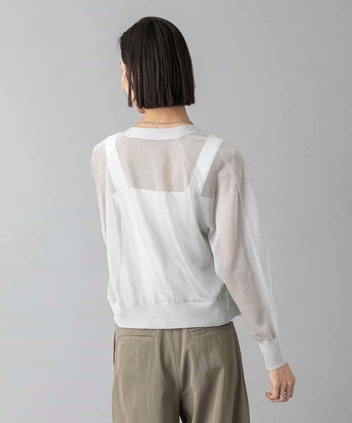 MICHEL KLEIN（ミッシェル・クラン）の「[ドライタッチ]シアーラメVネックカーディガン（カーディガン/ボレロ・レディース・ライトグレー/ブラック・38/40）」の17枚目の写真