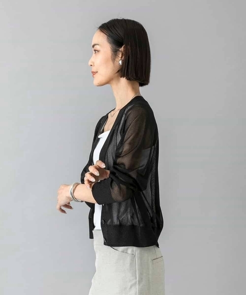 MICHEL KLEIN（ミッシェル・クラン）の「[ドライタッチ]シアーラメVネックカーディガン（カーディガン/ボレロ・レディース・ライトグレー/ブラック・38/40）」の22枚目の写真