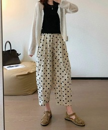 ドット柄テーパードパンツ ウエストゴム リラックスシルエット