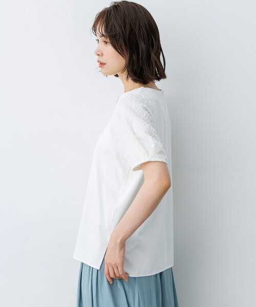 組曲(クミキョク)の「パフジャカードコンビジャージー パフスリーブカットソー(Tシャツ/カットソー・レディース・グレー系/グリーン系/ホワイト系/ブラック系・2/3)」の10枚目の写真