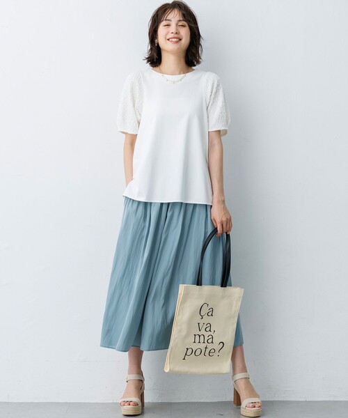 組曲(クミキョク)の「パフジャカードコンビジャージー パフスリーブカットソー(Tシャツ/カットソー・レディース・グレー系/グリーン系/ホワイト系/ブラック系・2/3)」の12枚目の写真