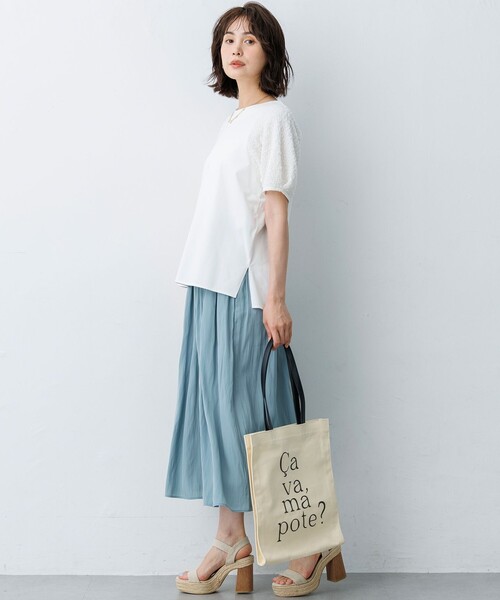 組曲(クミキョク)の「パフジャカードコンビジャージー パフスリーブカットソー(Tシャツ/カットソー・レディース・グレー系/グリーン系/ホワイト系/ブラック系・2/3)」の13枚目の写真