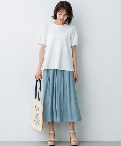 組曲(クミキョク)の「パフジャカードコンビジャージー パフスリーブカットソー(Tシャツ/カットソー・レディース・グレー系/グリーン系/ホワイト系/ブラック系・2/3)」の14枚目の写真