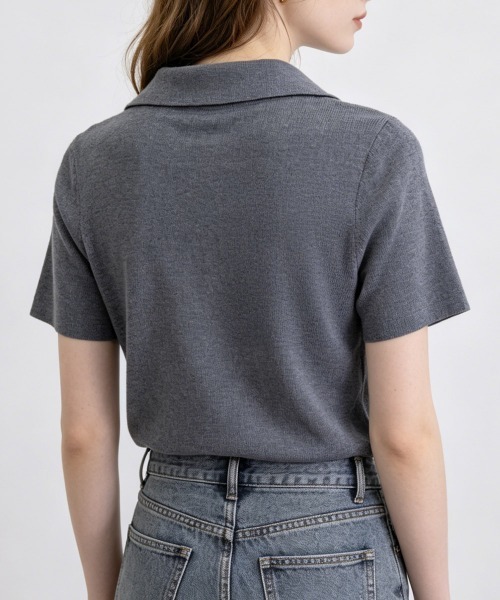 Miniministore(ミニミニストア)の「半袖ニットtシャツ ポロカットソー韓国風(Tシャツ/カットソー・レディース・ダークグレー/ブラック・FREE)」の13枚目の写真