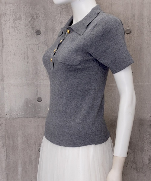 Miniministore(ミニミニストア)の「半袖ニットtシャツ ポロカットソー韓国風(Tシャツ/カットソー・レディース・ダークグレー/ブラック・FREE)」の18枚目の写真