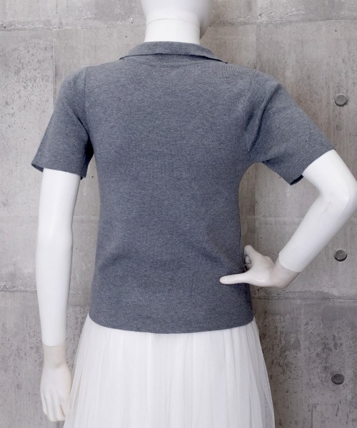Miniministore(ミニミニストア)の「半袖ニットtシャツ ポロカットソー韓国風(Tシャツ/カットソー・レディース・ダークグレー/ブラック・FREE)」の8枚目の写真