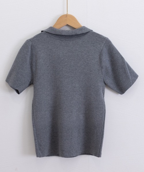 Miniministore(ミニミニストア)の「半袖ニットtシャツ ポロカットソー韓国風(Tシャツ/カットソー・レディース・ダークグレー/ブラック・FREE)」の10枚目の写真
