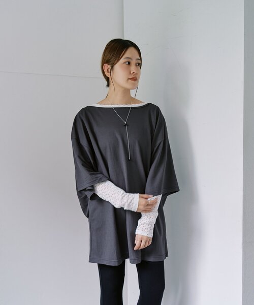 SHENERY(シーナリー)の「2WAYヘンリーBIGTee(Tシャツ/カットソー・レディース・オフホワイト/チャコールグレー/ブラウン・FREE)」の5枚目の写真