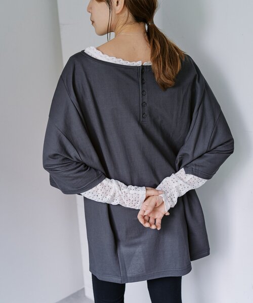 SHENERY(シーナリー)の「2WAYヘンリーBIGTee(Tシャツ/カットソー・レディース・オフホワイト/チャコールグレー/ブラウン・FREE)」の9枚目の写真