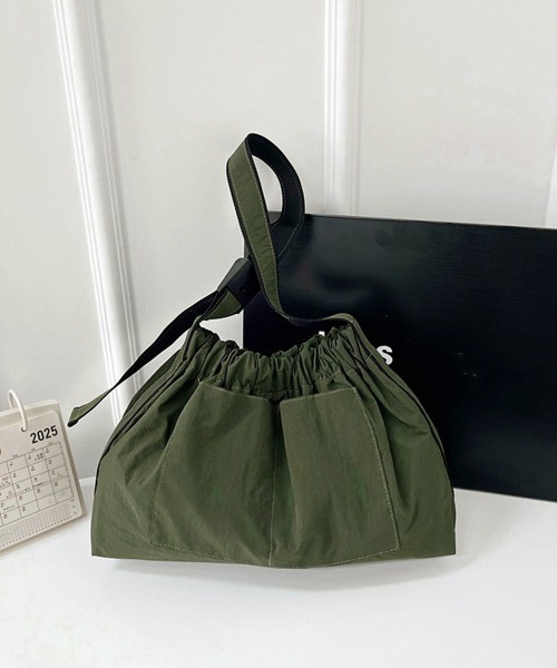 Miniministore(ミニミニストア)の「ギャザーショルダーバッグナイロン鞄大容量(ショルダーバッグ・レディース・カーキ/ベージュ/ラベンダー/ライトピンク/ブラック・FREE)」の14枚目の写真