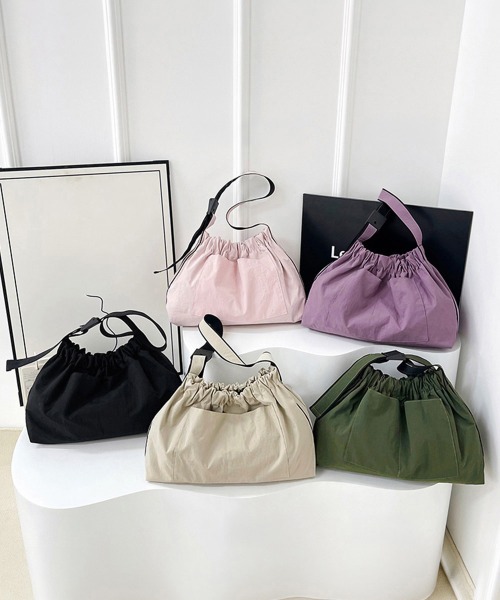 Miniministore(ミニミニストア)の「ギャザーショルダーバッグナイロン鞄大容量(ショルダーバッグ・レディース・カーキ/ベージュ/ラベンダー/ライトピンク/ブラック・FREE)」の19枚目の写真