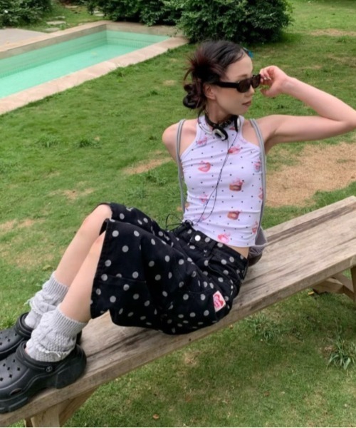 Vipoa(ヴィポア)の「ドット柄ハーフデニムパンツ(デニムパンツ・レディース・ブラック・LARGE/MEDIUM)」の16枚目の写真