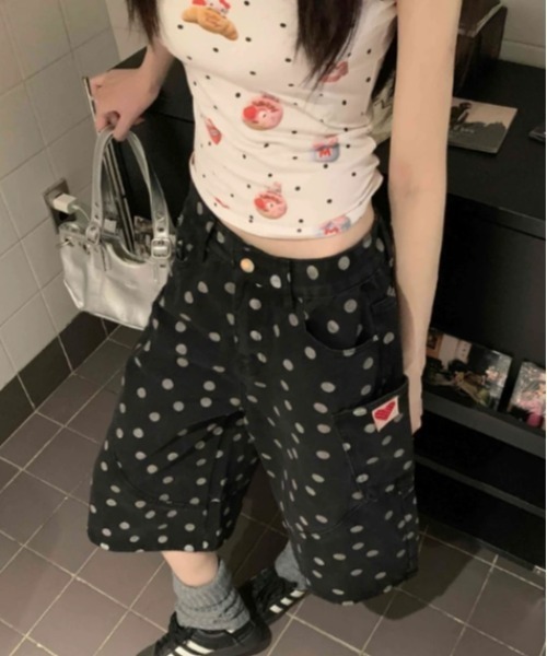 Vipoa(ヴィポア)の「ドット柄ハーフデニムパンツ(デニムパンツ・レディース・ブラック・LARGE/MEDIUM)」の13枚目の写真