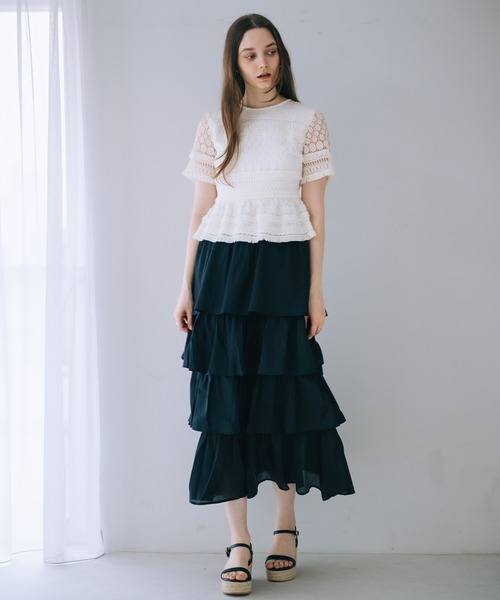 SELFIST(セルフィスト)の「シアーティアードボリュームスカート 夏服 フェミニン ロングスカート(スカート・レディース・ブラック/ホワイト・フリー)」の15枚目の写真