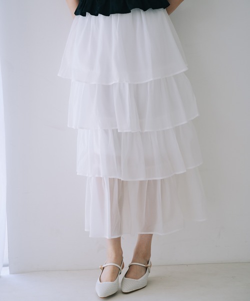 SELFIST(セルフィスト)の「シアーティアードボリュームスカート 夏服 フェミニン ロングスカート(スカート・レディース・ブラック/ホワイト・フリー)」の18枚目の写真