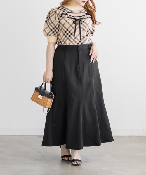 CLETTE（クレット）の「CLETTEオリジナルデコルテオープンチェック柄ニット（ニット/セーター・レディース・ライトベージュ/ミント/ブラック・4L/3L/LL）」の17枚目の写真