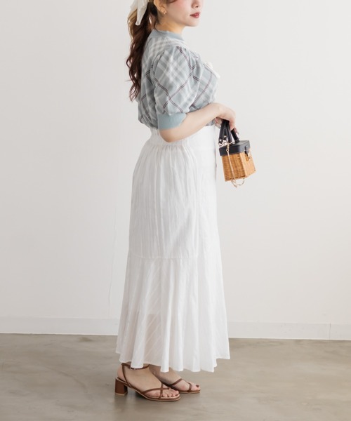 CLETTE（クレット）の「CLETTEオリジナルデコルテオープンチェック柄ニット（ニット/セーター・レディース・ライトベージュ/ミント/ブラック・4L/3L/LL）」の12枚目の写真