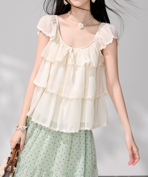 LUCPY(ラクピー)の「ティアードフリルシアーブラウス(シャツ/ブラウス・レディース・ホワイト・X-LARGE/LARGE/MEDIUM/SMALL)」の3枚目の写真