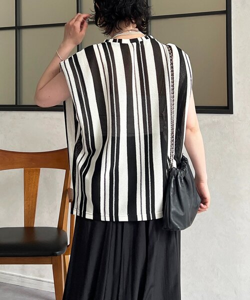 un dix cors(アンディコール)の「ストライプ編地カットソー(Tシャツ/カットソー・レディース・ベージュ/オフホワイト/ブラック・FREE)」の5枚目の写真