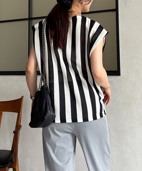 un dix cors(アンディコール)の「ストライプ編地カットソー(Tシャツ/カットソー・レディース・ベージュ/オフホワイト/ブラック・FREE)」の15枚目の写真