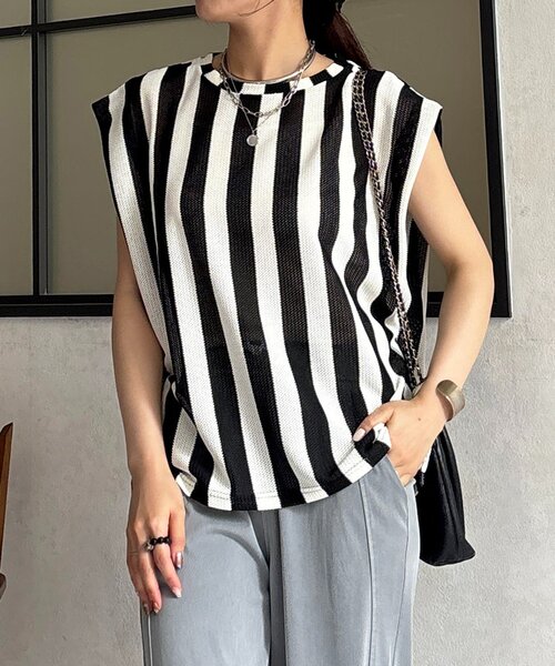 un dix cors(アンディコール)の「ストライプ編地カットソー(Tシャツ/カットソー・レディース・ベージュ/オフホワイト/ブラック・FREE)」の22枚目の写真