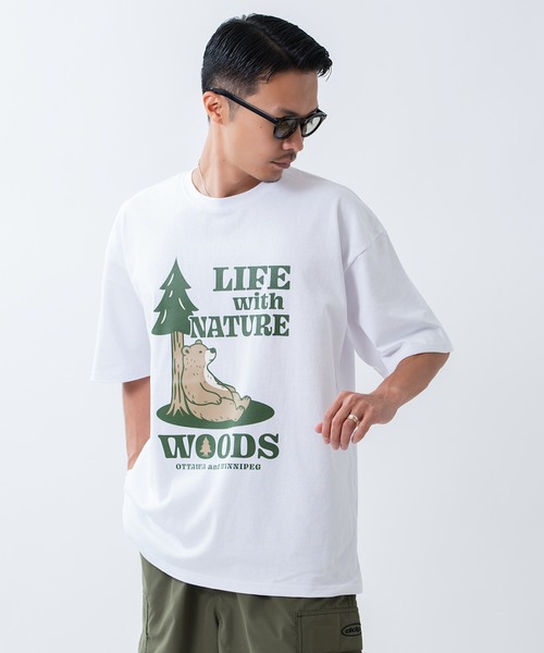 Woods(ウッズ)の「【WOODS】別注 プリント 半袖Tシャツ(Tシャツ/カットソー・メンズ・ブルー系/ホワイト/ブラック/ホワイト系1/ホワイト系/カーキ/ベージュ系1/ブラック系1/ブラック系・SMALL/MEDIUM/LARGE/X-LARGE)」の11枚目の写真