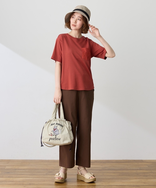 Petit Honfleur（プチオンフルール）の「刺しゅうポケットTシャツ【接触冷感・UVカット・オーガニックコットンブレンド】（Tシャツ/カットソー・レディース・オレンジ/ネイビー/ホワイト・M/L）」の10枚目の写真