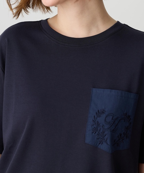 Petit Honfleur（プチオンフルール）の「刺しゅうポケットTシャツ【接触冷感・UVカット・オーガニックコットンブレンド】（Tシャツ/カットソー・レディース・オレンジ/ネイビー/ホワイト・M/L）」の15枚目の写真