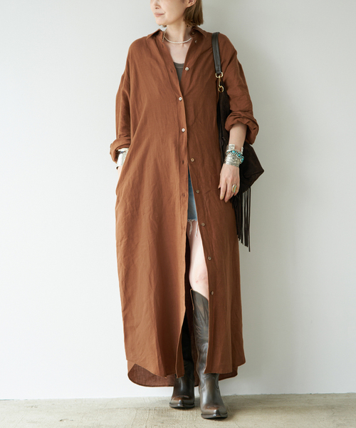 Deuxieme Classe(ドゥーズィエムクラス)の「LInen シャツドレス(ワンピース・レディース・タン/ベージュ・36/38)」の3枚目の写真