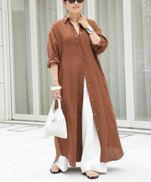 Deuxieme Classe(ドゥーズィエムクラス)の「LInen シャツドレス(ワンピース・レディース・タン/ベージュ・36/38)」の8枚目の写真
