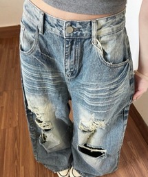 ダメージワイドデニムパンツ