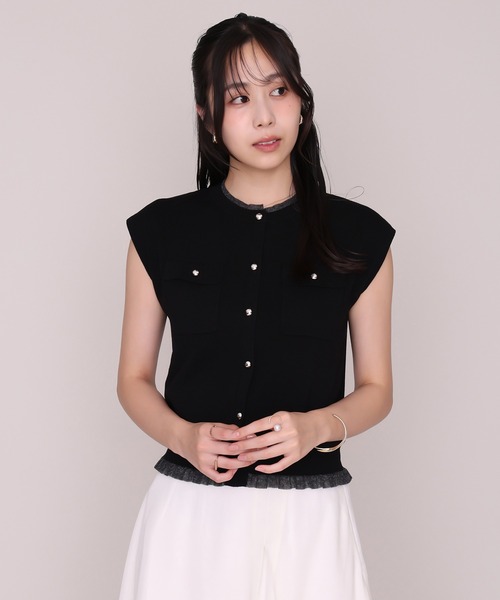 MISCH MASCH(ミッシュマッシュ)の「2026秋冬新作 シアーレイヤード裾フリルニットベスト(ニット/セーター・レディース・ライトグレー/ブラック/ピンク・フリ-)」の4枚目の写真