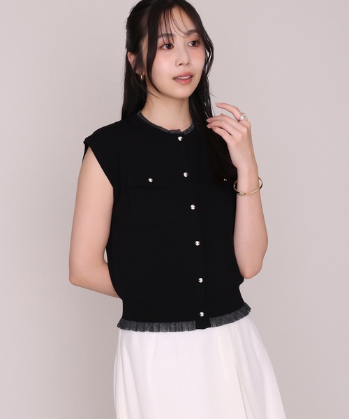 MISCH MASCH(ミッシュマッシュ)の「2026秋冬新作 シアーレイヤード裾フリルニットベスト(ニット/セーター・レディース・ライトグレー/ブラック/ピンク・フリ-)」の5枚目の写真