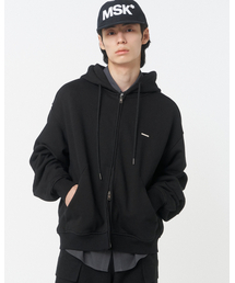 Invisible pocket full zip-up hoodie BLACK