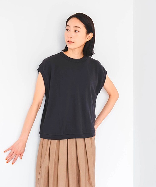D(ディー)の「エアーループスウェット【フレンチスリーブ】(Tシャツ/カットソー・レディース・ブルー/チャコールグレー・MEDIUM)」の1枚目の写真