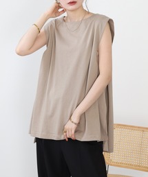 肩タックノースリーブボートネックTシャツ