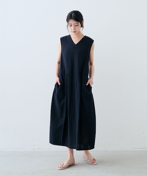 mensha!(メンシャ)の「mensha! ガーゼでドレスアップ!リネン混コクーンワンピース(ワンピース・レディース・ピンク/ブラック・M/L/LL/3L/MP)」の3枚目の写真