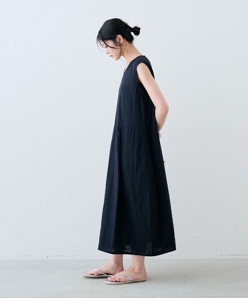mensha!(メンシャ)の「mensha! ガーゼでドレスアップ!リネン混コクーンワンピース(ワンピース・レディース・ピンク/ブラック・M/L/LL/3L/MP)」の4枚目の写真